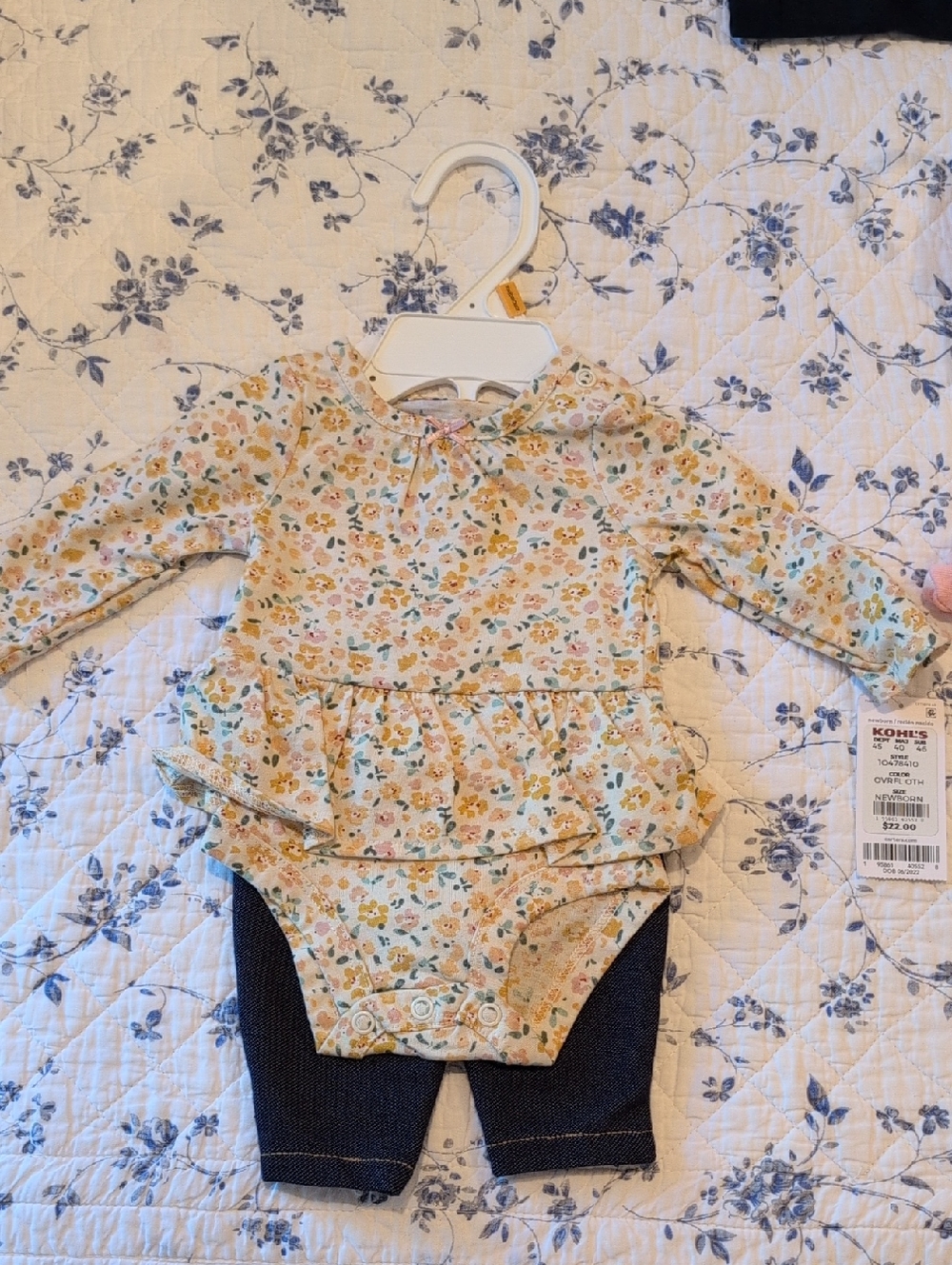 Carter's NB Floral Ruffle Onesie with Navy Leggings